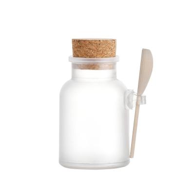 China Hot Sale 200ml Empty Luxury Personal Care Frosted Plastic Body Scrub Plastic Bath Salt Jar With Cork And Spoon for sale