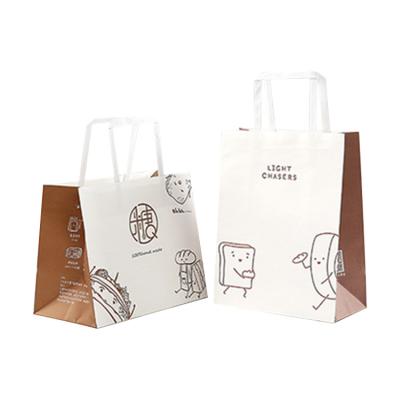 China 100 Pack Paper Food Gusset Recyclable Candy Brown Paper Coffee Bag Take Out Bag With Chain Handle for sale