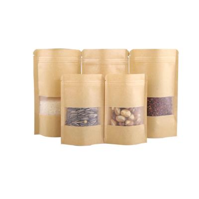 China New Design Recyclable Small Pouch Food Wrapping Paper Bag Zip Lock Biodegradable Kraft Paper Bag With Window for sale