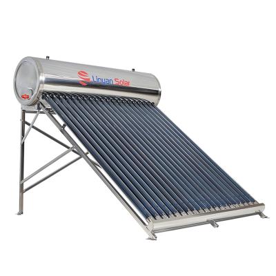 China LINYAN Hotel 20 degree 45 degree low pressure stainless steel mini gyser water heater roof solar thermal system for bathing for sale