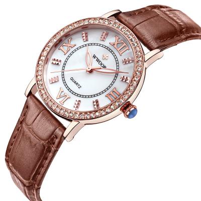 China Water resistant 2021 fashion casual leather ladies watch quartz luxury watch waterproof ladies quartz genuine leather watch for sale