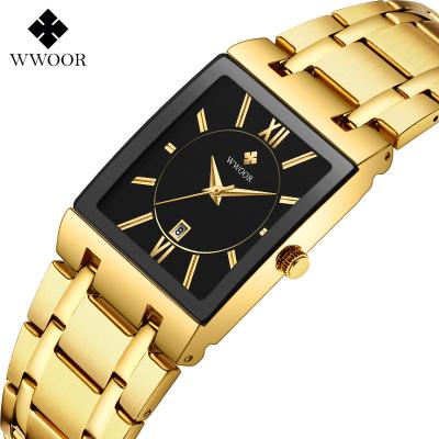 China Date WWOOR 8858 Men's Gold Watch Quartz Stainless Steel Automatic Business Men's Sport Waterproof Square Watch High Quality for sale