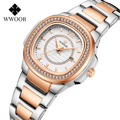 China Luxury Golden Date WWOOR 8874 Automatic Women Watches Business Stainless Steel Ladies Quartz Calendar Waterproof Wristwatch Hot Selling for sale