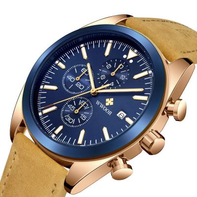 China Chronograph Watch Men Automatic Quartz Wrist Watch Blue Date WWOOR 8838 Sports Leather Watches for sale