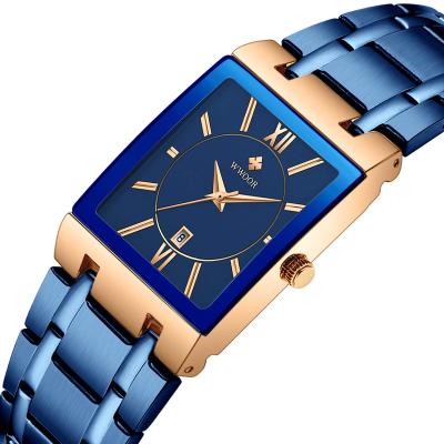 China WWOOR 8858 Auto Date Watches High Quality New Fashion Men Wrist Casual Waterproof Wristwatch Gold Blue Steel Quartz Watch For Man 2021 for sale