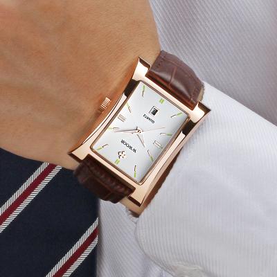 China Square Date WWOOR 8017 Men's Automatic Quartz Watch Watches Business Wristwatches Genuine Leather Waterproof Male Clock for sale