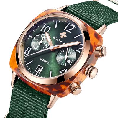 China Auto Date Most Popular Sports Style Double Dial Quartz Green Indexes Chronograph Womens Watches OEM Logo for sale