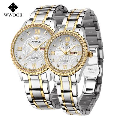 China Classic Date Watch Quartz WWOOR 8856 Fashon Couples Wrist Watch Stainless Steel Automatic Luxury Waterproof Strap Watches For Men And Women for sale