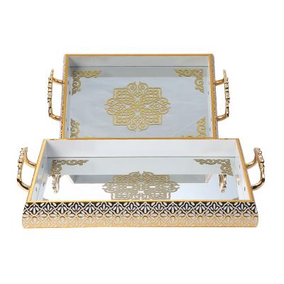 China Home.Restaurant.Bar.Hotel.Super Markets Promotions Wholesale Custom Lilac Mirror Food Cake Tea Serving Tray For Hotel Restaurant Home With Mirror Handle for sale