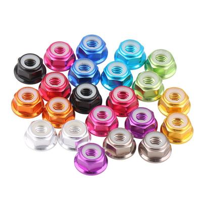 China General Industry Anodized Din6926 Aluminum Alloy Flange Colored Nylon Lock Nut M2 M2.5 M3 M4 M5 M6 M8 for sale