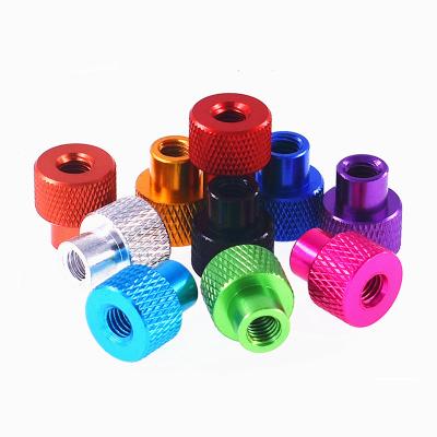 China Lathe Machined M3 Inch Knurled Aluminum Nut Flat Head Colored Anodized Custom General Industry M4 M4 M5 M6 M8 Hand Tighten Nuts for sale