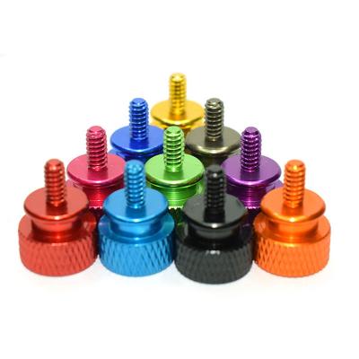 China Popular Flat Thumb Screw M3/M4/6-32 Inch Computer Case Chassis Refurbishment Anodized Hand To Screw Aluminum Knurled Flat Head Screw for sale