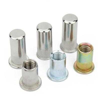 China Small Knurled Head Stainless Steel Flat Head Reduced Rivet Nut M3 M4 M5 M6 M10 Threaded Small Flat Countersunk Head Insert Rivet Nut for sale