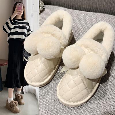 China Cute Plush Round Balls Upper Warm Fashion Shoes Low Top Slip On Plush Ankle Boots Women's Winter Snow Boots for sale