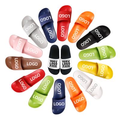 China Fashion Trend Customize Simple EVA Mens Slide Sandal Women Slippers Custom Logo Slide Custom Slippers Men LOGO PVC Slide Sandal Black for sale