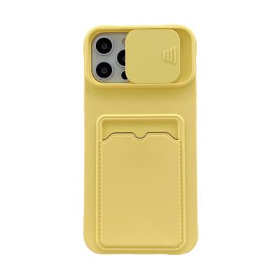 China Shockproof For iPhone 13 Case Slide Camera Protector Card Slots Wallet Silicone Soft Liquid Silicone Cover For iPhone 13 12 pro Max Mini for sale