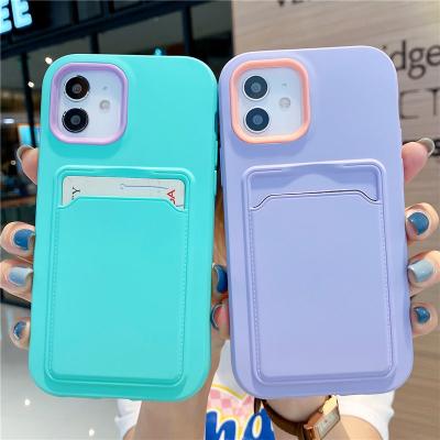 China Shockproof For iPhone 13 Case Card Bag Candy Color Shockproof Bumper Soft Back Cover For iPhone 13 12 pro Max Mini Xs XsMax 8 7 for sale