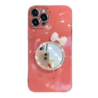 China Makeup Mirror Phone Shockproof Electroplating Case For iPhone 13 Cute Glitter Rabbit Silicone Case For iPhone 12/11 pro for sale