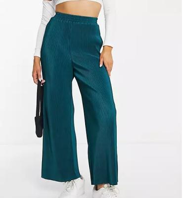 China 2022 Summer OEM Anti-Static Fashion Pleated Polyester Elastic Waist Women Wide Leg Pants for sale