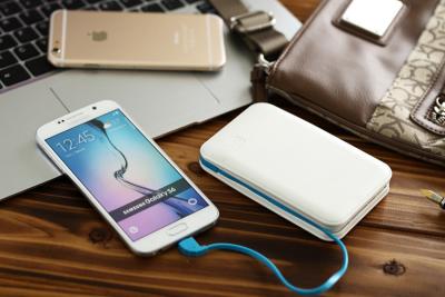 China Powerful Mobile Power Bank Charger with Build-in Cable and Dual USB Output for sale