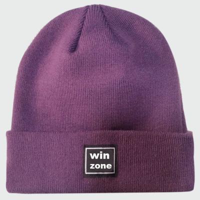 China COMMON Purple Acrylic Winter Knitted Hat Winter Beanies With Label for sale