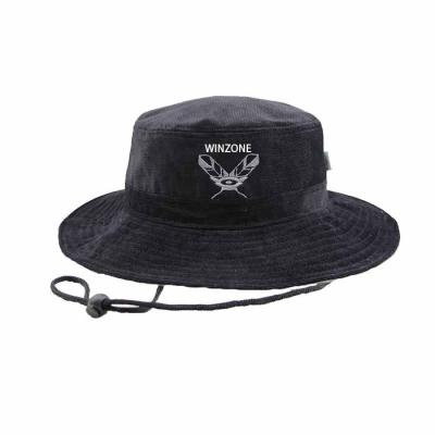 China Wholesale Logo Bucket Hat Stylish Black Custom Cotton Embroidery Hat Character Bucket Outdoor Hats With String for sale