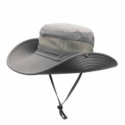 China Character Custom Your Own Design Gray Polyester Fishing Bucket Hat With String Fisherman Sun Protection Hat for sale