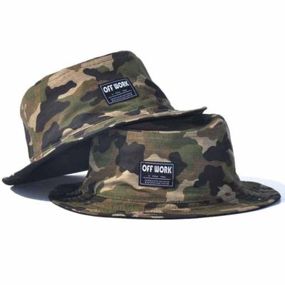 China Wholesale Custom Double Character Men Women Vintage Sun Camouflage Outdoor Bucket Hat Fishing Side Hat With Woven Label for sale