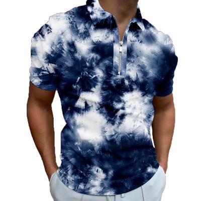 China New Design Tie Dye 3D Digital Printed T-shirt Oversized Anti-Wrinkle Sublimation Printing Men 3d Zip Up Polo Shirt for sale