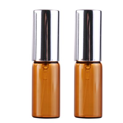 China Custom Logo 100/lot 5 Pieces Cosmetic Free ml Mini Portable Brown Glass Perfume Bottle With Aluminum Atomizer Empty Cosmetic Containers for sale