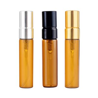 China Logo 5ml Amber Glass Perfume Bottles Atomizer Cosmetic Free Custom Portable Cosmetic Case With Aluminum Pump for sale