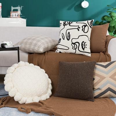 China Nondisposable Modern Trendy Abstract Decorative Pillowcase Brown Lattice Cotton Cushion Cover For Sofa Home Decor for sale