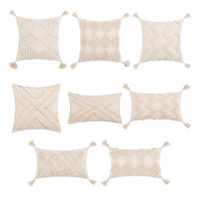 China Nondisposable Bohemian Cotton Tufted Cream Beige Color Checkerboard Waist Cushion Cover For Sofa Floor Home Decor for sale