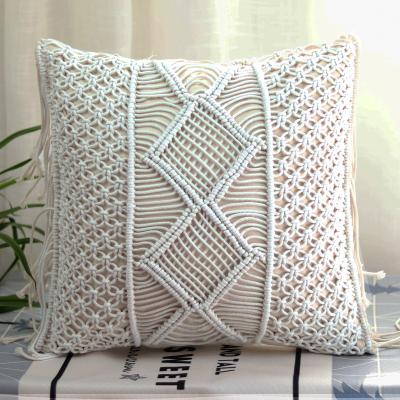 China Handwoven Tassel Lumbar Bedroom Pillow Case Knitted Massage Vintage Bohemian Cotton Cushion Cover Tile Lumbar Case for sale