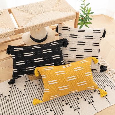 China Modern Yellow Black White Black Home Amazon Polyester Tassel Pillowcase Boho Cushion Cover/Cotton Decor for sale