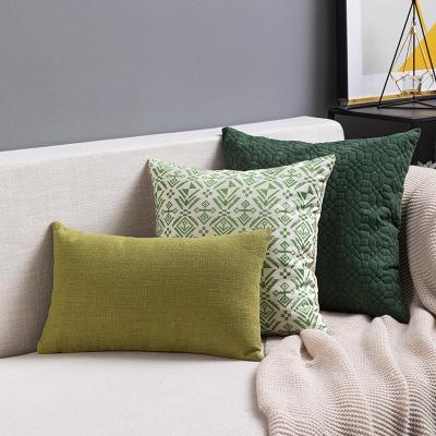 China Nondisposable Promotional Solid Green Embroidery Canvas Cushion Cover Waist Pillow Case For Sofa Chair Home Decor for sale