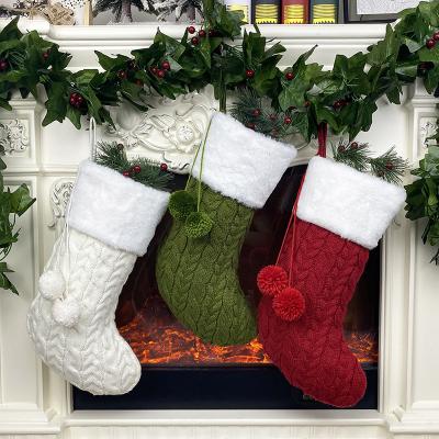 China Wool+short Plush Winter White Colors Comfortable Hanging Wool Shorts Plush Socks/Green/Red Bag Gifts For Hand Knitting Christmas Stocking for sale