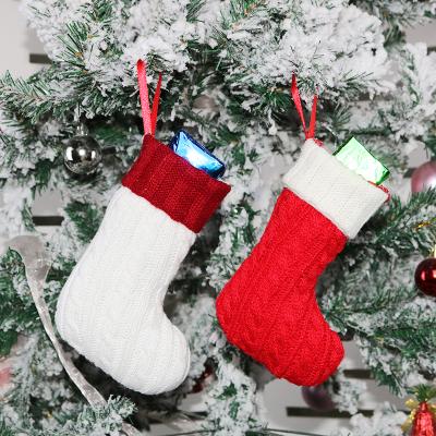 China Red/White Woolen Christmas Stocking Easy Hanging Woolen Tree Ornament Sack Jars Decoration For Kids Gift for sale