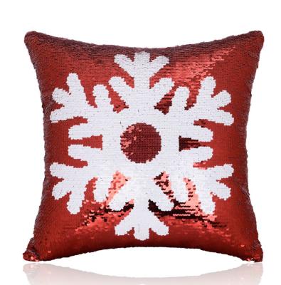 China Red Merry Christmas Elk Snowflake Pillow Case Cover Decor Nondisposable Magic Reversible Glitter Sequins Color Stitching 10pcs Per Color for sale