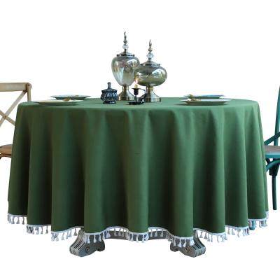 China Christmas Waterproof Solid Green Blue Table Cloth With Tassel For Wedding Christmas Banquet Party for sale