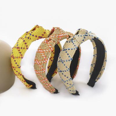 China Newest Trendy Wholesale New Custom Straw Knot Headbands Women's Hair Accessories Ins Summer Fashion Strawberry Knotted Hair Band GEERDENG By Cloth for sale