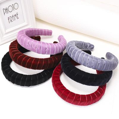 China Latest Diamond Covered Silk Hair Band JK Fashion Big Padded Hairband Girls Hair Accessories Winter Women Solid Color Sponge Headband By Plastic Handmade String for sale