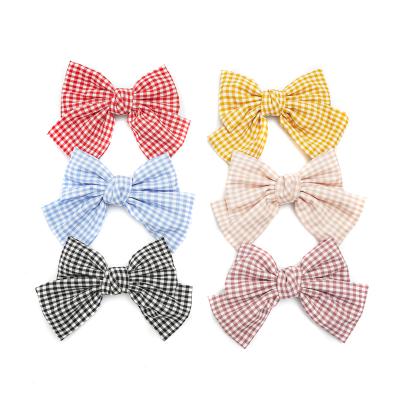 China Eco-Friendly Satin Hair Bows For Girls Long Hair GEERDENG 2020 Summer Fashion Designs Bow Spring Hair Clips Big Girls Ponytail Hair Accessories Korean Good Grid Fabric For Women for sale