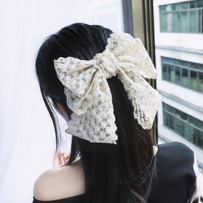 China Eco-Friendly Satin Hair Bows For Women Girls GEERDENG Long Hair Multilayer Hair Clips Big Hair Clip Bowknot Lace Hair Clip Accessories Romantic Handmade Embroidery For Girls for sale