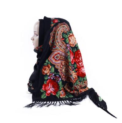 China New Designed Daily Life Russian Style Printed Scarf Twill Cotton Tassel Long Shawls For Women for sale