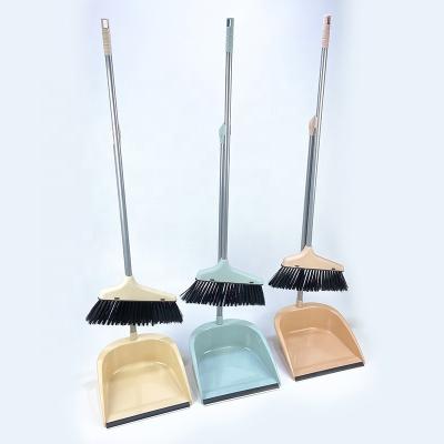 China Household Cleaning Indoor And Outdoor Broom Set Plastic Soft Fiber Cleaning Broom With Dustpan for sale