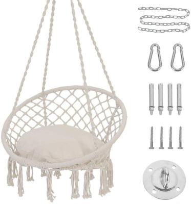 China Bohemian Amazon Patio Hammock Hanging Chair Macrame Swing with Cushion and Hardware Kits, Max 330 lbs, Mesh Rope Swing for sale