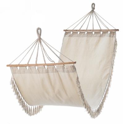 China ins wooden bar canvas hammock with fringe wooden camping hammock sticker for outdoor or indoor for sale