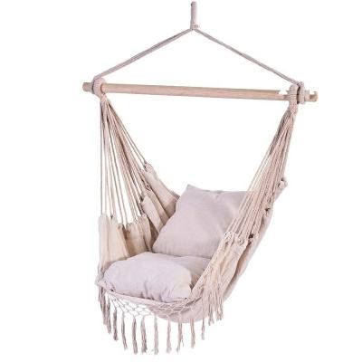 China ins hammock chair with wooden bar with tassel and pillows hanging chair swing chair for outdoor or indoor hammock with spreader hamm for sale