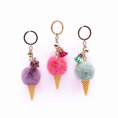 China Plush Ice Cream Pom Pom Keychaincute Key Chain Charms Key Chain For Woman Girl for sale